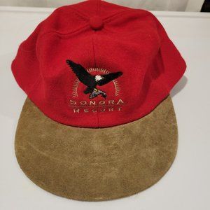 Vintage Sonora Resort Red Wool Strapback Brown Suede Brim Adjustable Cap